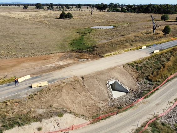 High angle photo showing road works well advanced over a new culvert