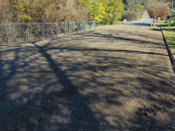 Newly repaired and sealed section of Bells Flat Road