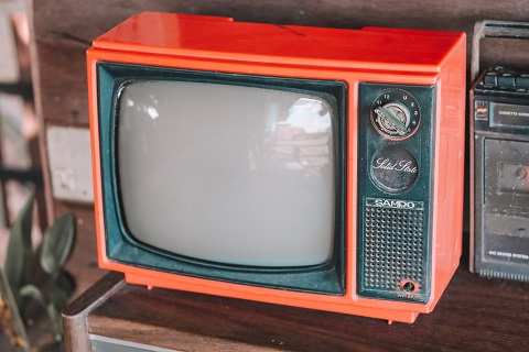 Old red television set